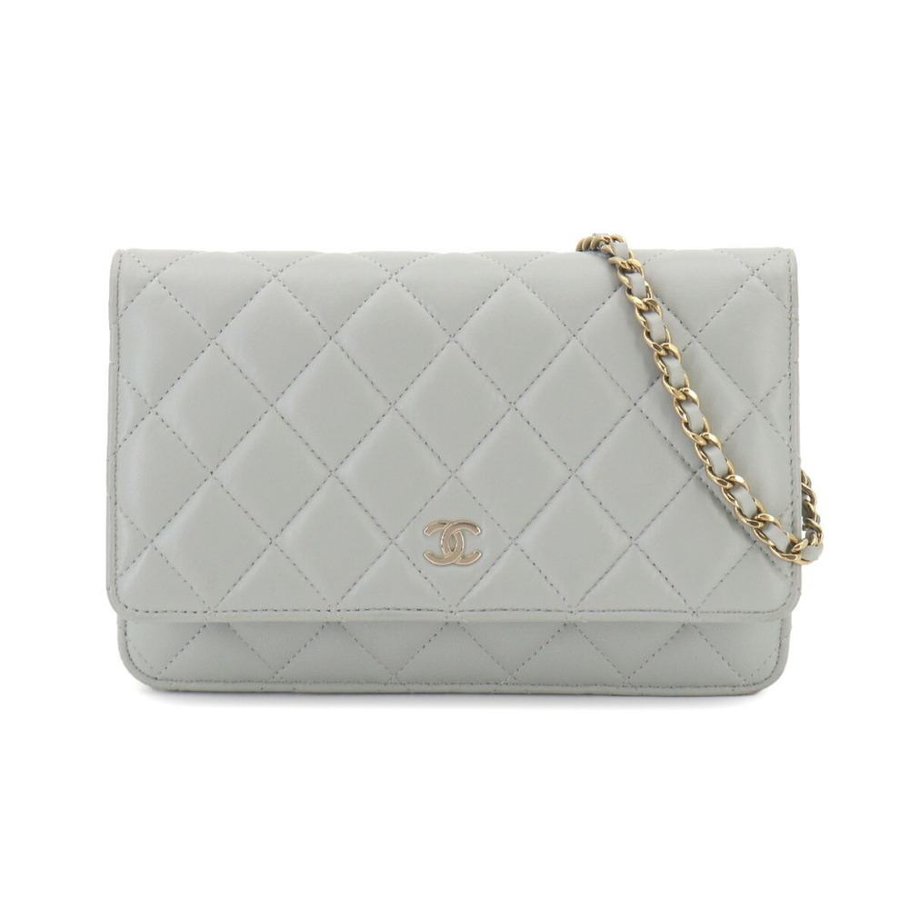 CHANEL Authentic Gray Lambskin Leather Wallet